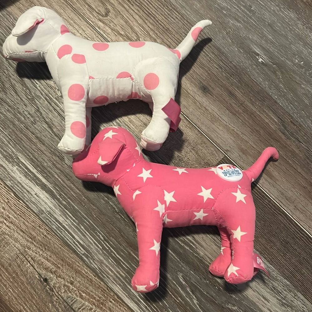 2 Victorias Secret Pink Plush Dog Puppy Stuffed Animal Vote 7” HG113